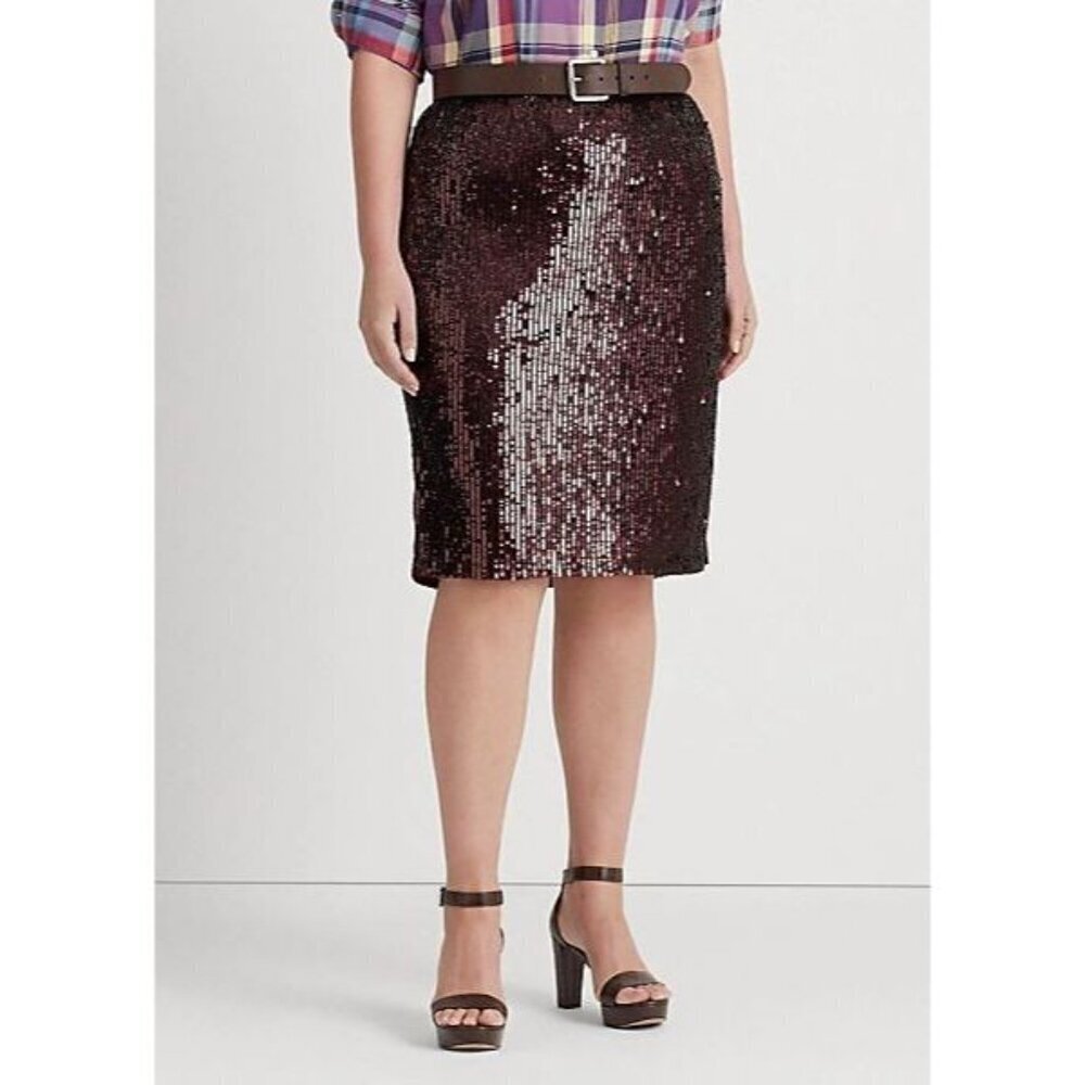 NEW Lauren Ralph Lauren Women's 22W Sequined Tulle Pencil Skirt NWT $295 - Picture 3 of 5
